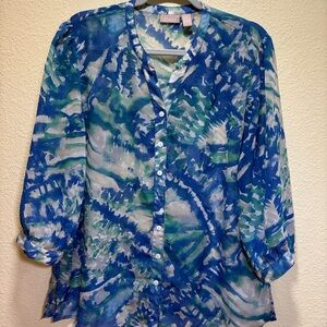 Abstract Blue & Green Button-Down Blouse Chico’s